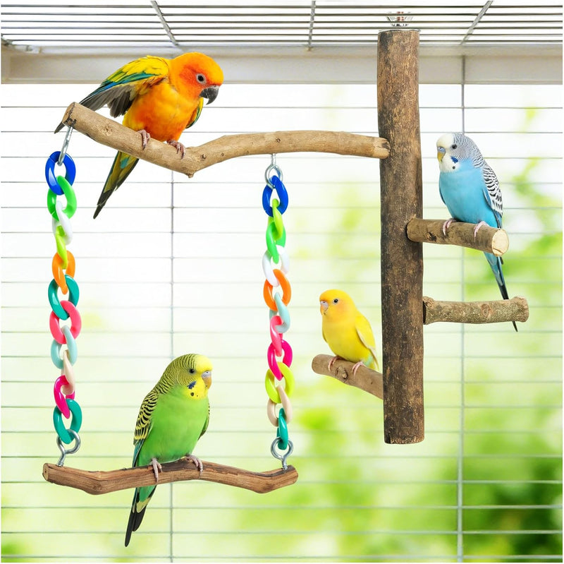 Bird Toys, Bird Swing Toys with Perch Stand, Cage Accessories for Cockatiels, Parakeets & Other Medium Birds