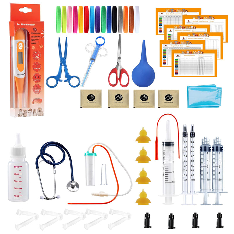 REDDOUDOU Puppy Kitten Whelping Kit, Whelping Kit with Feeding Nipple Bottle Stethoscope Scissors Cord Clamps Aspirator etc Full kit