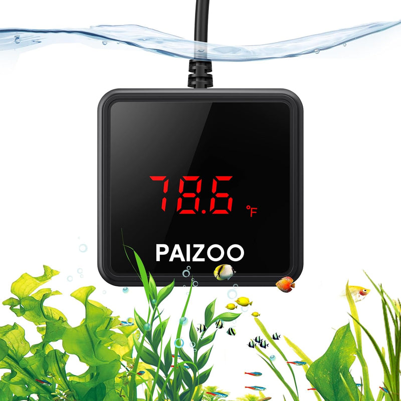 PAIZOO LED Waterproof Aquarium Thermometer Always-on Display with USB Cord