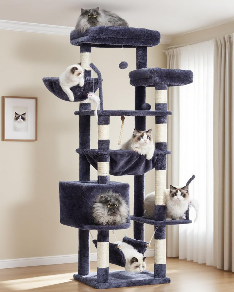 Gitelsnour Cat Tree, Cat Tower for Large Cats with 2 Big Platforms, 2 Baskets, condo and Toys, 63