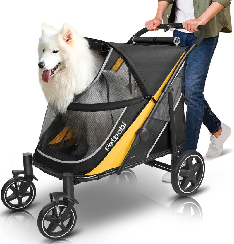 Petbobi Dog Stroller for Large & Medium Dogs - Easy Fold Dual Entry Pet Stroller with One-Foot Brake, All Terrain Wagon Cart with Air Mesh, Ideal for Large Senior Pets up to 80 lbs, Black