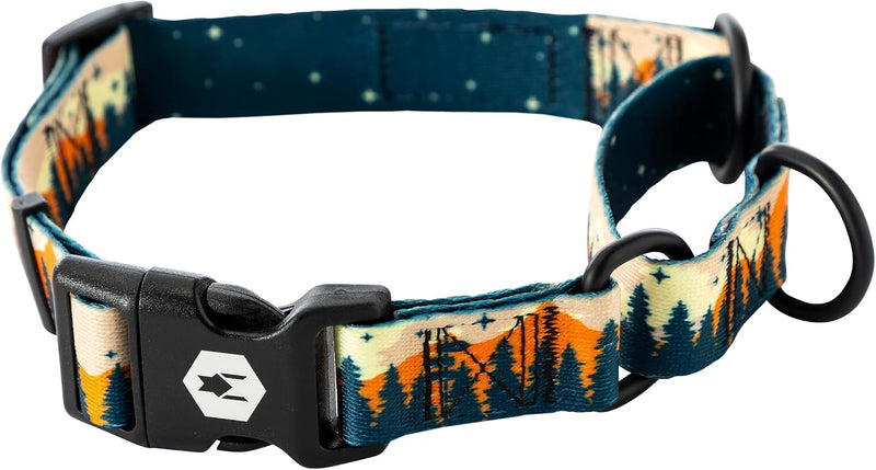 Wolfgang Heavy Duty Martingale Dog Collar with Quick Release Nylon Buckle for Walking & Training, Overland Print, Large