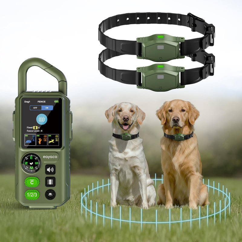 Wireless Dog Fence - Portable Electric Dog Fence with Remote Training, Waterproof Perimeter Dog Collar Containment System, Adjustable 33–656FT for Yard, Camping & RV Travel (2 Collars)