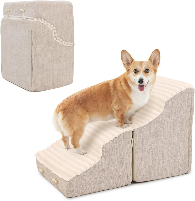 Dog Stairs for Small Dogs,2 in 1 Transformable 4-Step Pet Stairs,Indoor Pet Steps for Cats,Comfort, Durable Washable Cov