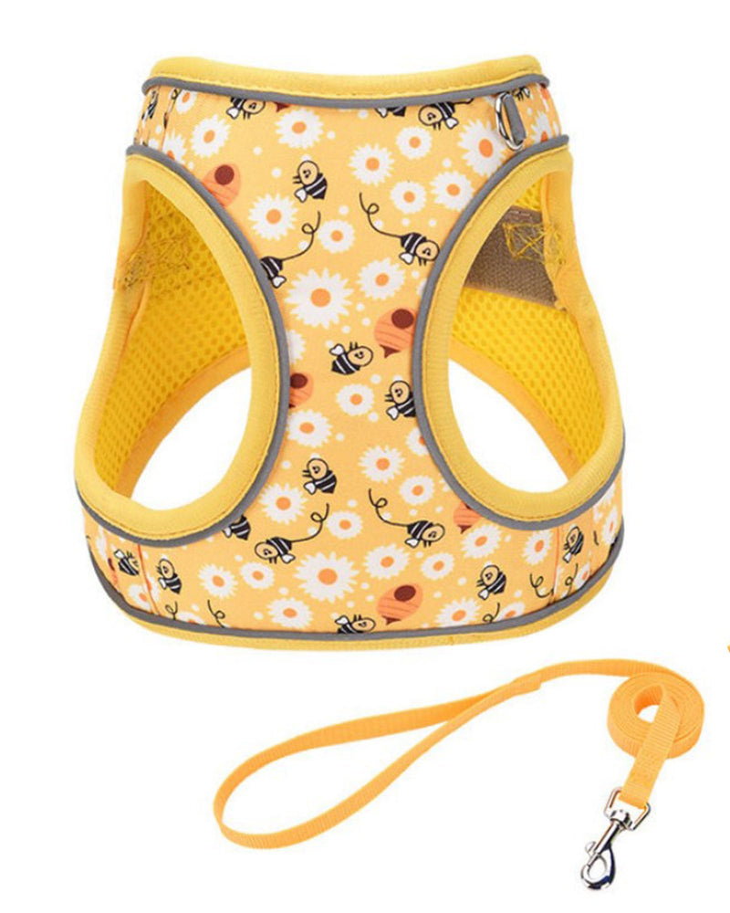 JUFOO XXS Yellow Flower Pattern Dog Harness and Leash Set,No Escape Harnesses for Training Walking,Breathable Adjustable Puppy Vest for Small Medium Dogs, Cats (Yellow, XXS)