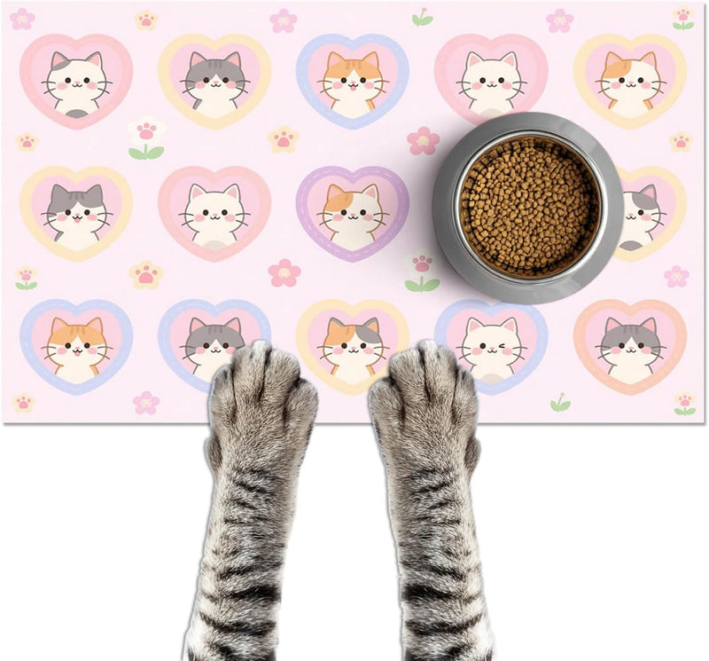 HOMETITUTE Cat Feeding Mat Pink Heart Kitten Bowl Placemat 20 x 12 Inch