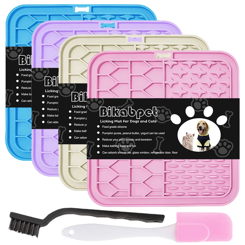 Bikabpet Lick Mat for Dogs and Cats,Cat Licking Pad with Suction Cups for Dog Anxiety Relief,Dog Peanut Butter Lick Pads for Dogs Perfect for Bathing Grooming,Slow Feeders for Dogs and Cats,4Pack