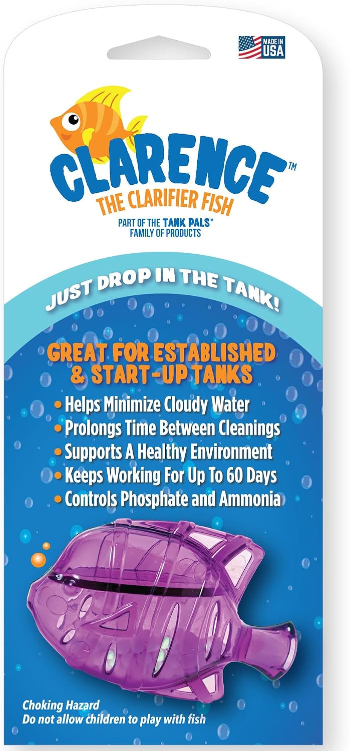 Clarence the Clarifier Fish - 1 pk, Purple - Aquarium Treatment, Clear Cloudy Fresh-Saltwater, Fish-Plant Safe, 10gal Ta
