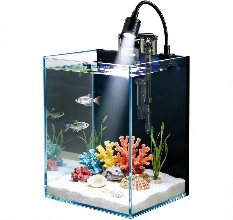 Betta Fish Tank kit,Small Nano Glass Fish Tank Start Kit with Filter,LED Light for Shrimp,Small Fish,Betta (1.5 Gallon)