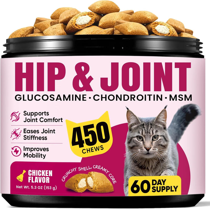 Glucosamine for Cats, Cat Joint Supplement with Chondroitin, Omega-3s & Green-Lipped Mussel, Pain Relief Crunchy & Cream