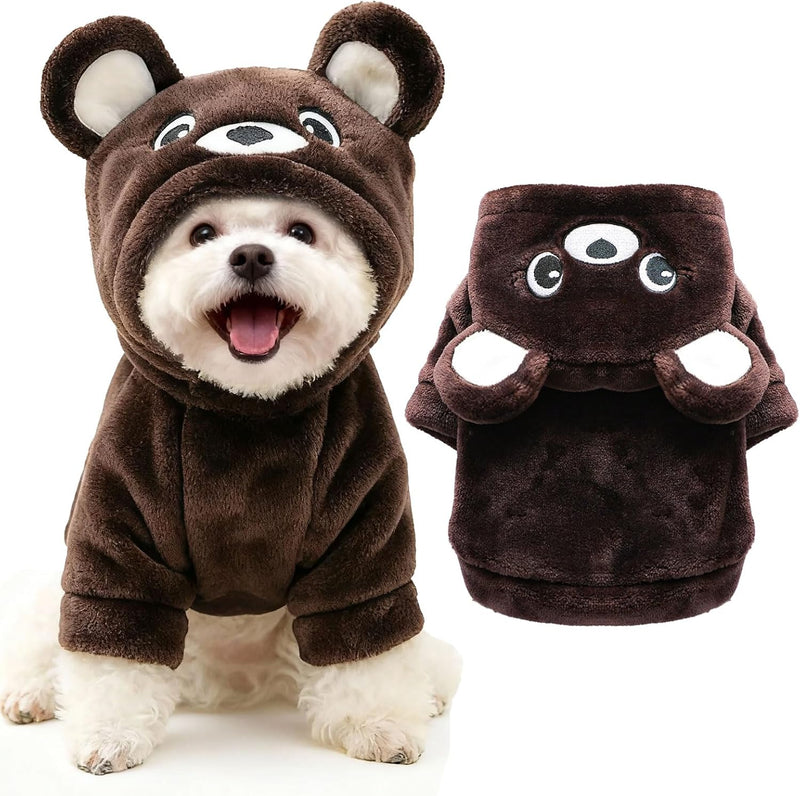 Dog Hoodie with Bear Ears Fleece Dog Sweater for Small Dogs French Bulldog Clothes Puppy Costume for Small Dogs XS Winte