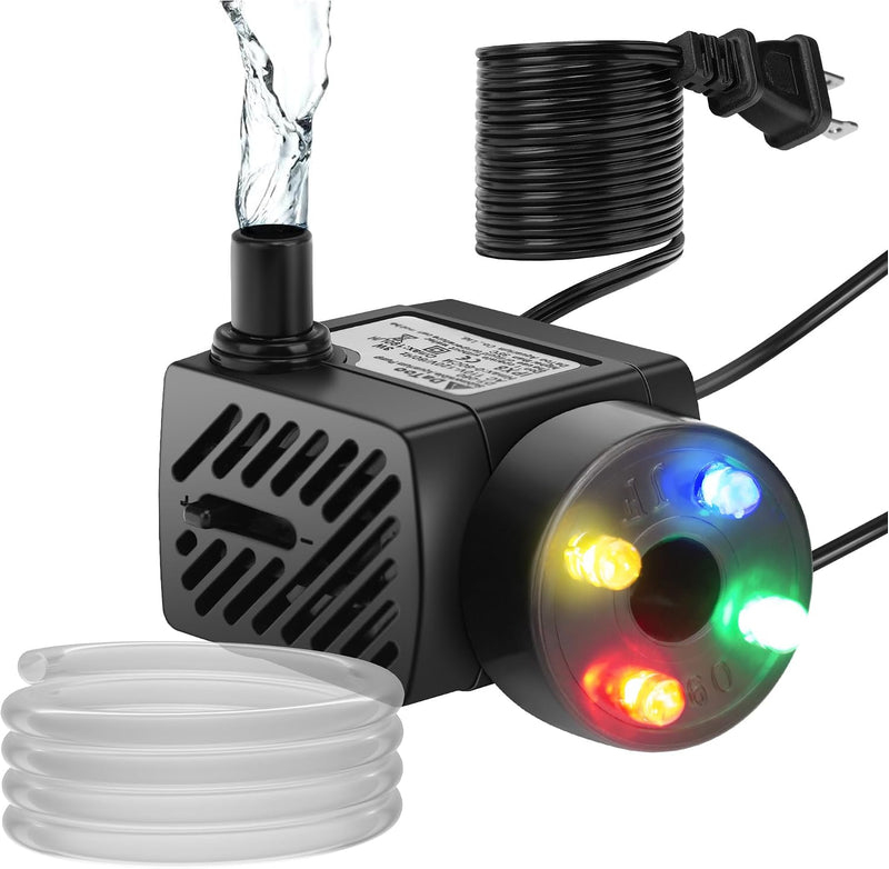 DaToo Mini Submersible Fountain Water Pump With LED Light 50GPH 3W Small Ultra Quiet Water Pump With Tubing For Aquarium