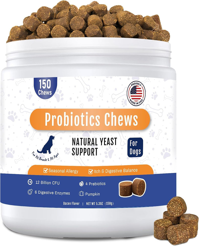 Probiotics for Dogs Dog Probiotic Chews for Yeast Itch Relief Ears Skin Coat, Gut Digestive Health & Immune Support with