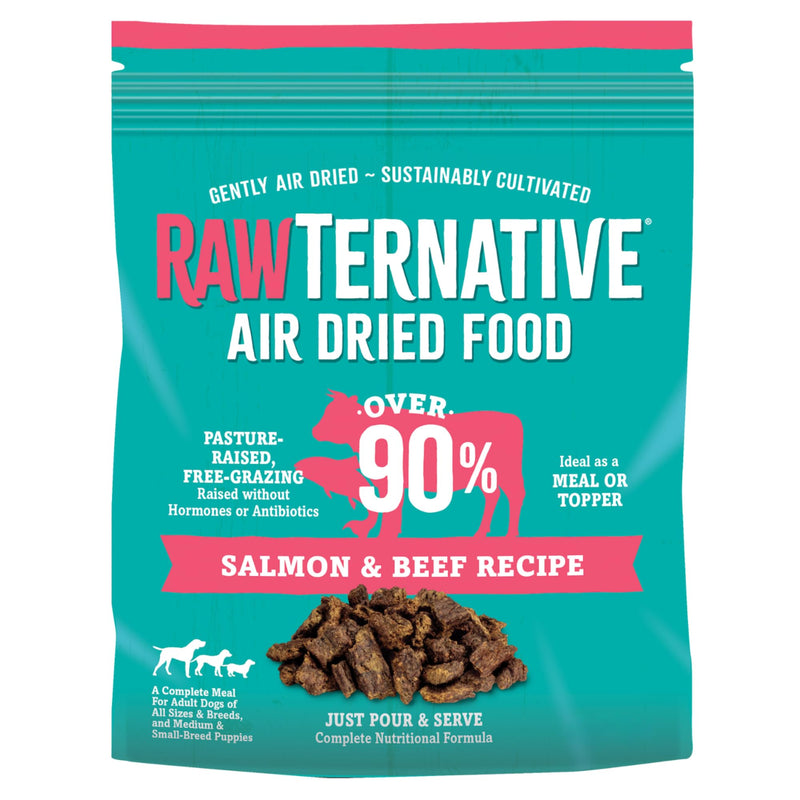 RawTernative Air Dried Dog Food, High Protein, Over 90% Real Salmon & Beef + New Zealand Green Mussels, Complete Meal or Topper, Grain Free, Gluten Free, Non GMO, (1 lb Bag)