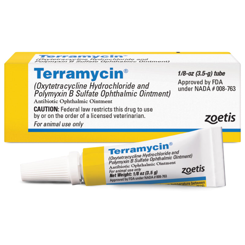 Terramycin (oxytetracycline hydrochloride and polymyxin B sulfate ophthalmic ointment) for Dogs & Cats, 1/8 oz