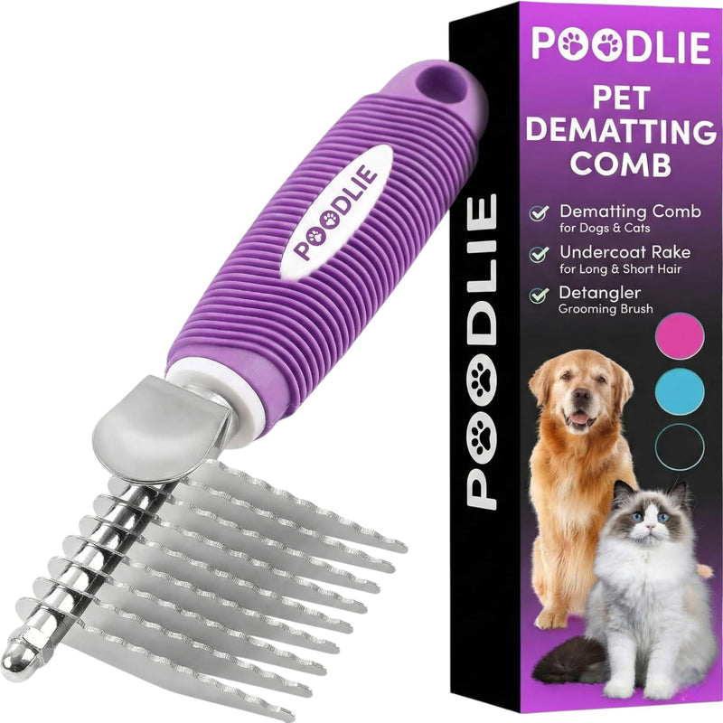 Poodle Dematting Fur Rake Comb Brush for Dogs and Cats - Long 2.5