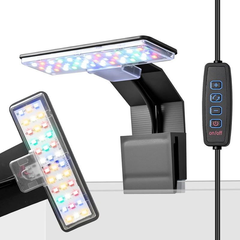 Mini Clip-On Aquarium Light 7W USB Dimmable Fish Tank Lamp with 3 Light Modes (Full Spectrum/White/RGB), 9-Level Brightn