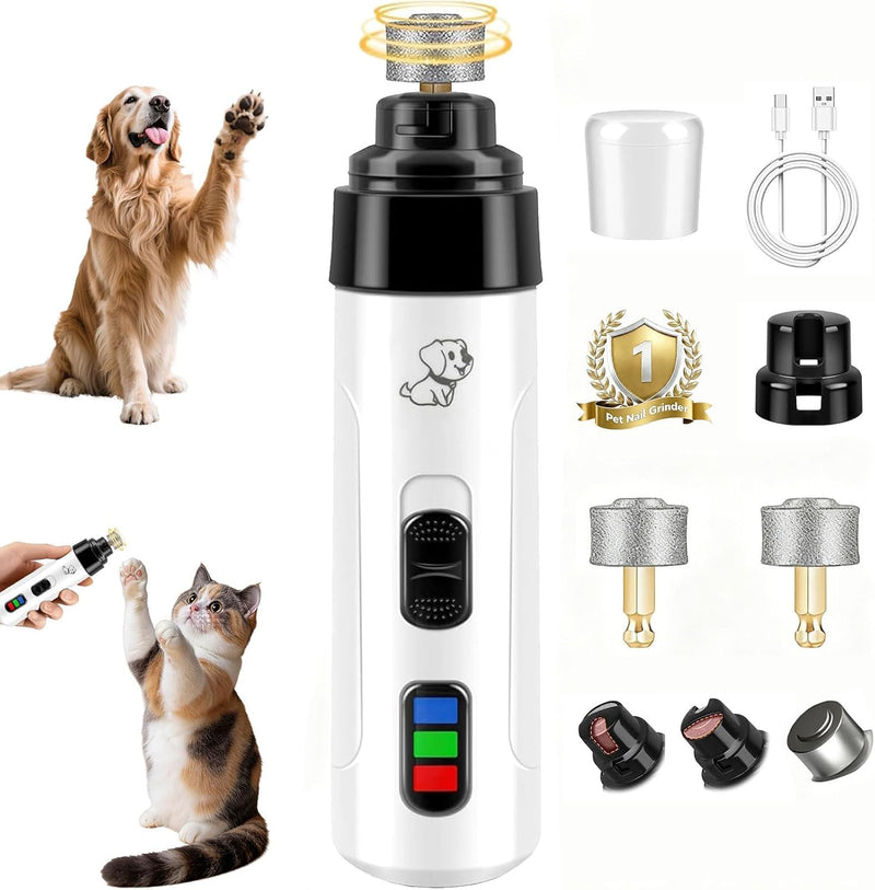 RGIMF Upgraded Dog Nail Grinder Quiet, Professional Cat & Dog Nail Trimmers, 2-Speed Silent Pet Nail Grinder and Painless Paws Grooming, Suitable for Small Medium Pets (2 Replacement Head)