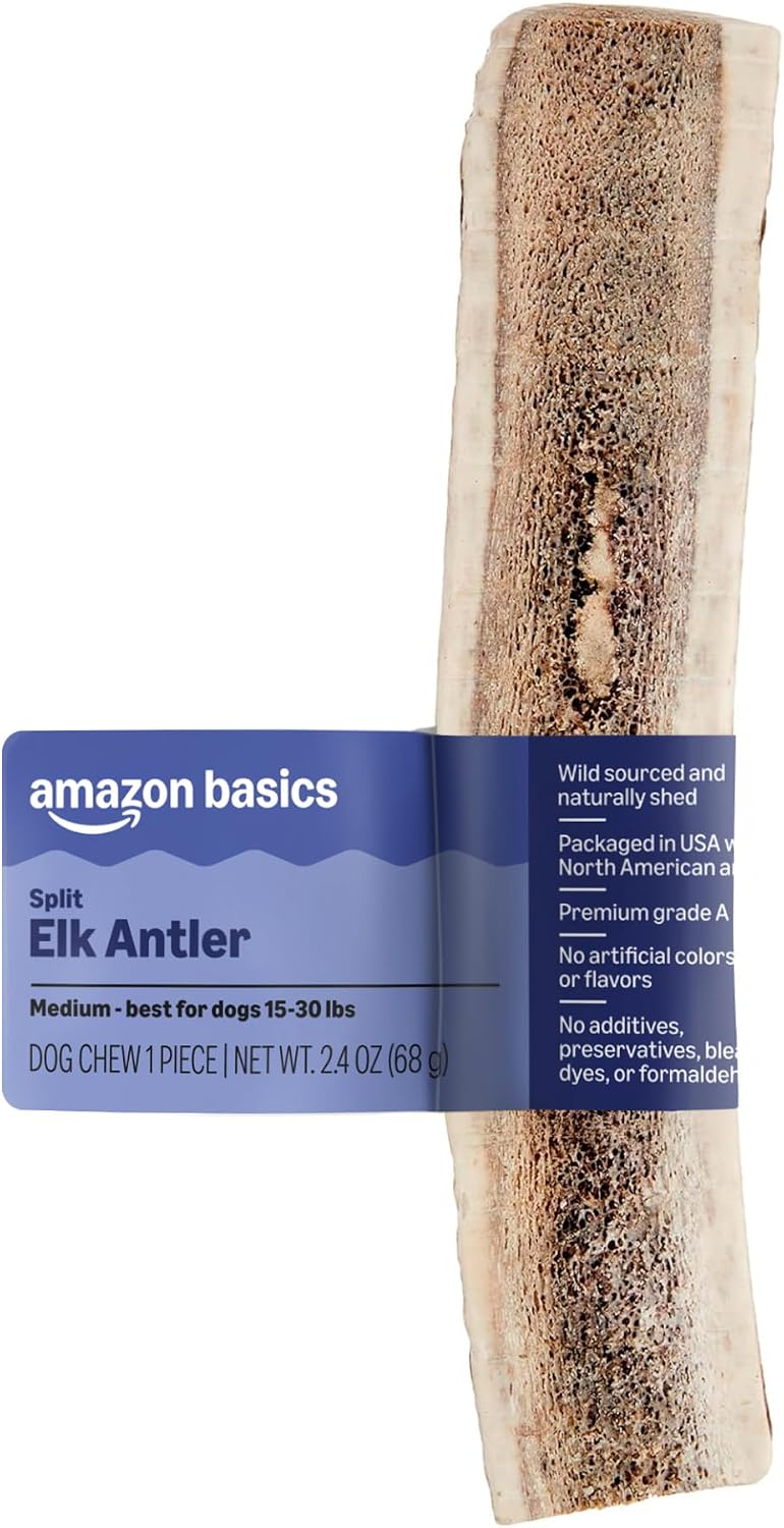 Basics Split Elk Antler, Naturally Shed, Long Lasting for Aggressive Chewers, Medium (Best for Dogs 15-30 lbs) (Previous