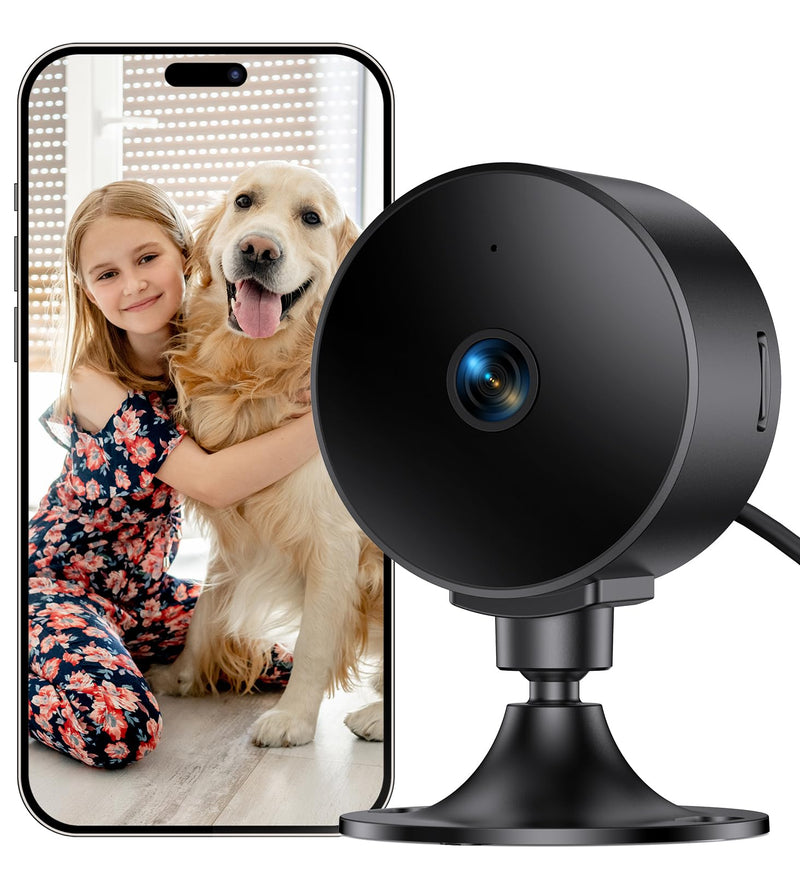 Elelink Indoor Security Camera 2K 3MP, Motion & Sound Detection, Real-Time Alerts, Two-Way Audio, Works with Alexa & Google Assistant, Home Security Camera with 256GB SD & Cloud Storage, Black, 2.4GHz