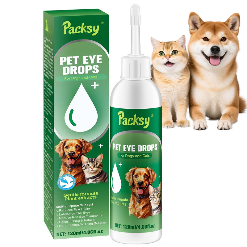 Packsy 120ml/4.06fl oz Pet Eye Drops for Dogs and Cats,Solution for Redness,Itching and Tear Stains,Fast-Acting,Safe for All Breeds and Sizes