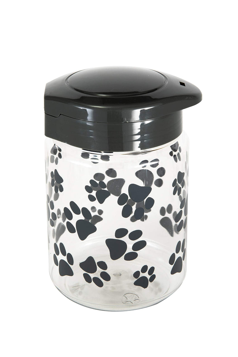 Lixit® Dog Treat Plastic Jar - Airtight Food and Treat Storage Jars for Dogs, Cats, Small Animals and Birds - Made in USA (Paw Prints - Gray, 64 Ounce)