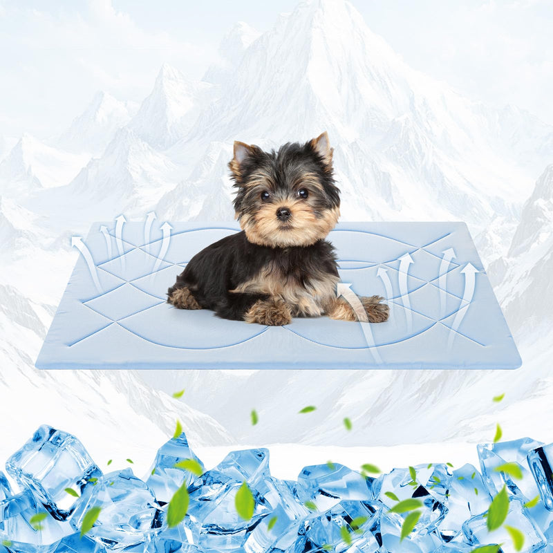 Tivray Dog Cooling Mat, 36'' × 23'' Medium, Q-Max>0.4 Self-Cooling Mat for Dog Reversible (Cool & Warm), Double-Sided Pet Cool Pads for Summer, Crate, Kennel, Machine Washable, Non-Gel, Blue+Grey