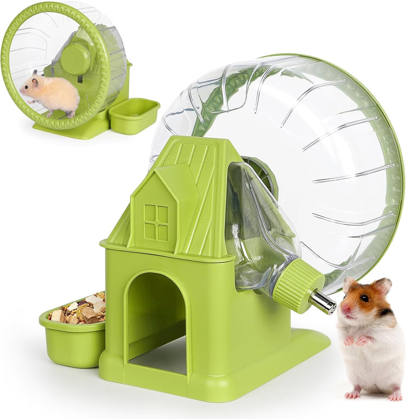 VANNON 4 in 1 Quiet Hamster Exercise Wheel, Multi Functional Hamster House with Running Wheel, Water Bottle, Food Bowl a