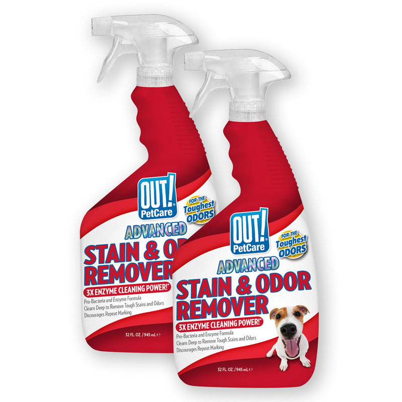 OUT! PetCare Pet Odor & Stain Remover Spray, Carpet & Floor Cleaner, Deodorizer for Dogs & Cats, Made in USA, 32 fl oz (2 Pack)