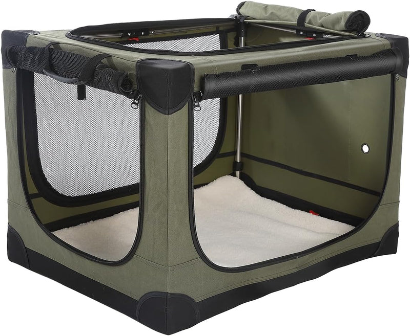 30 x 21 x 21 Inch Collapsible Soft Dog Crate for Dogs Up to 50 lbs, Portable Travel Pet Kennel with 4 Zip Doors, Foldabl