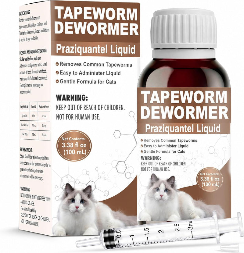 Tapeworm Dewormer for Cats and Kittens – Liquid Cat Dewormer for Tapeworms