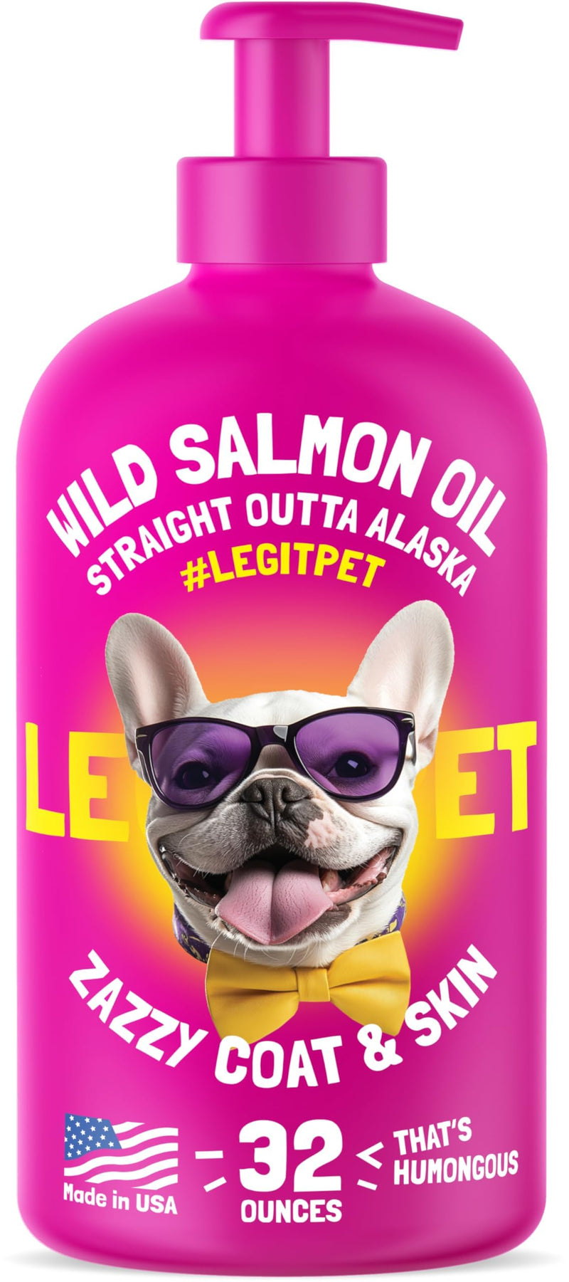 Wild Alaskan Salmon Oil for Dogs & Cats - Pure Fish Omega 3 6 9 Liquid EPA DHA Fatty Acids - Skin & Coat Supplement - Supports Joint Function, Brain, Eye, Immune & Heart Health - Made in USA 32 oz