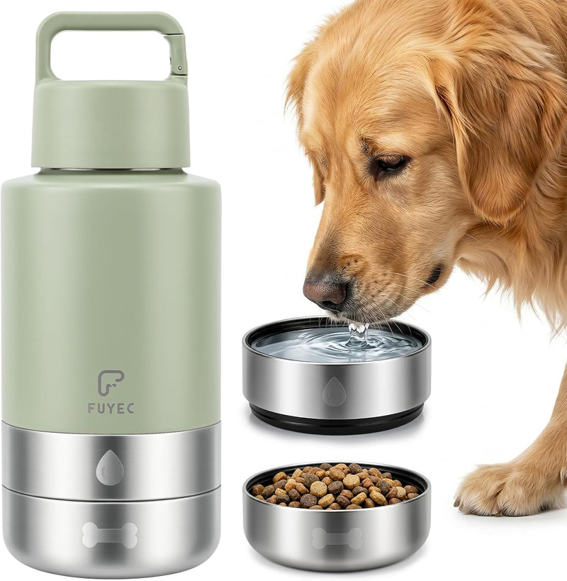 32oz 3-in-1 Dog Water Bottle Stainless Travel Cup with 2 Bowls