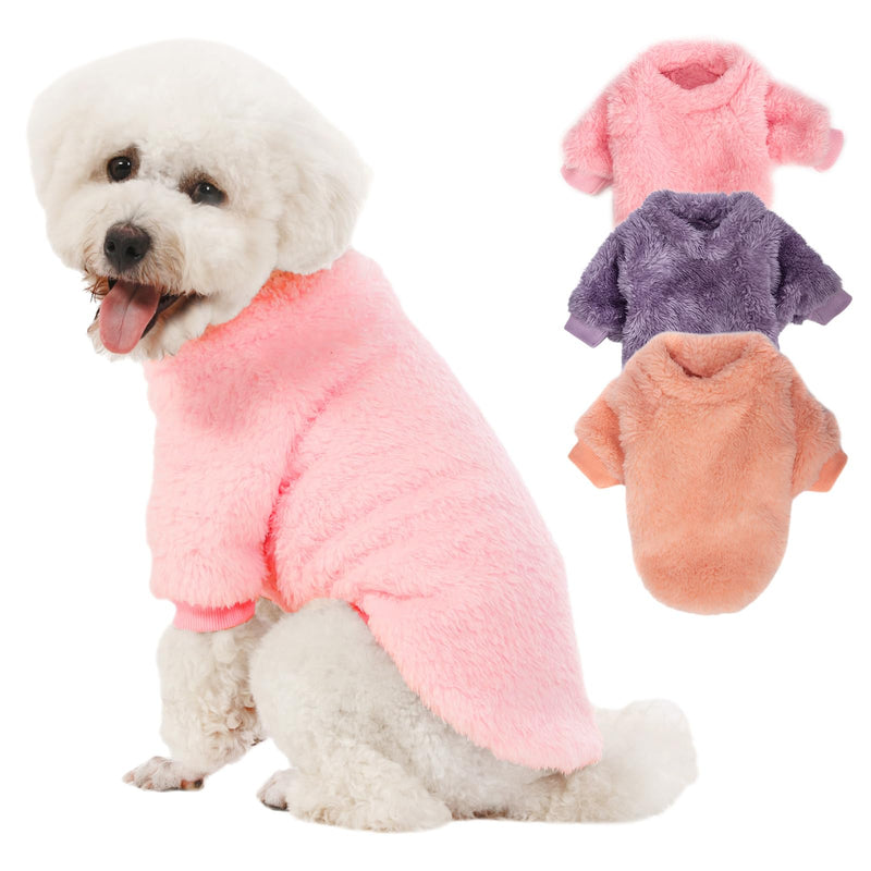 Kyaringtso Dog Sweater, 3 Pack Dog Sweaters for Small Dogs, Dog Clothes for Small Dogs Girl Boy, Ultra Soft and Warm Puppy Sweater Dog Coat for Winter Christmas (S, Pink+Purple+Peach)