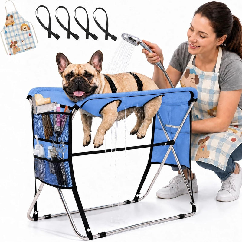 Dog Grooming Hammock with Stand, Pet Grooming Hammock for Small Dogs & Cats, Foldable Groomings Table Alternative for Na