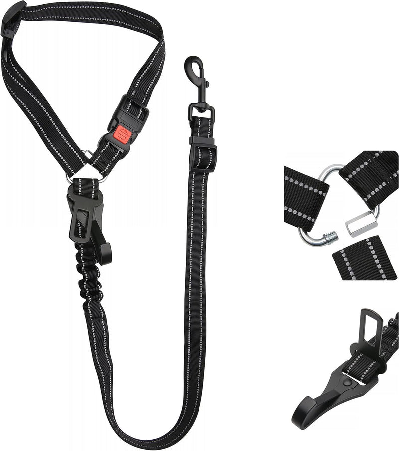 Removable Dog Seat Belt for Car,Adjustable Dog Car Harness with Bungee