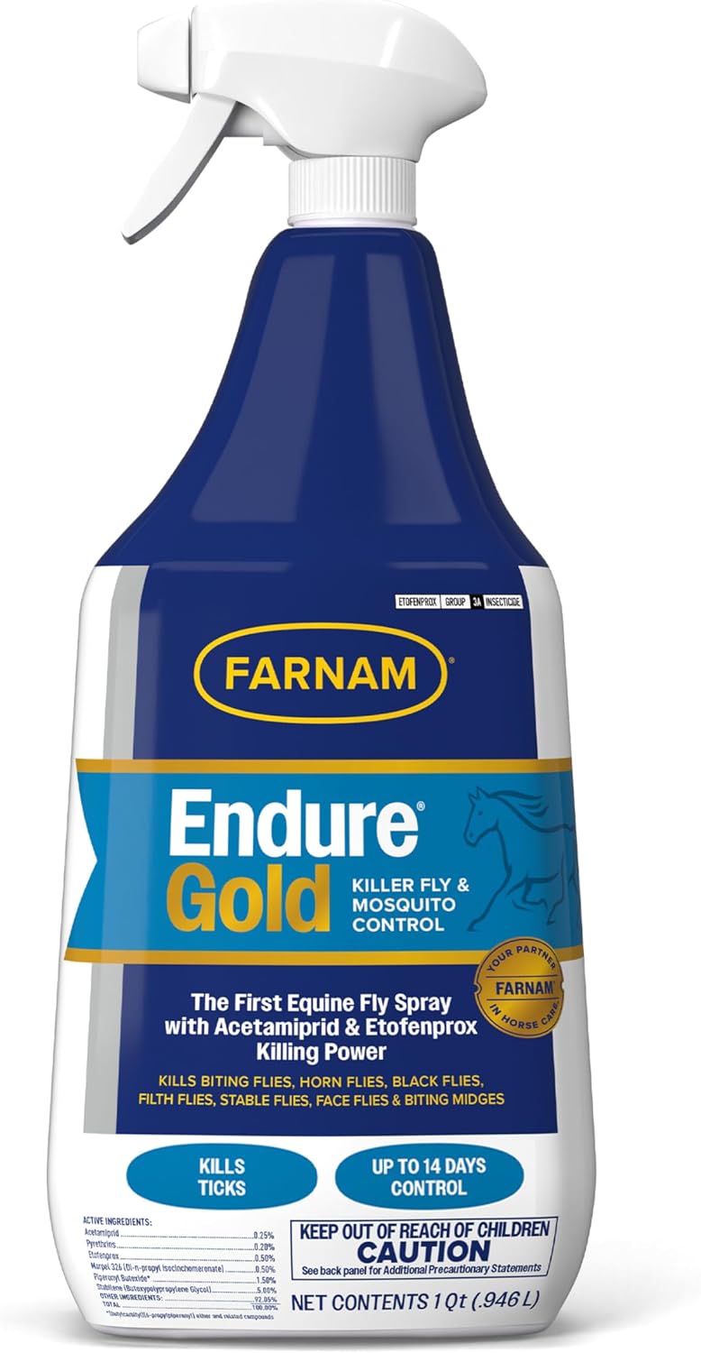 Farnam Endure Gold Killer Fly Spray for Horses, Kills Biting Flies, 32 oz
