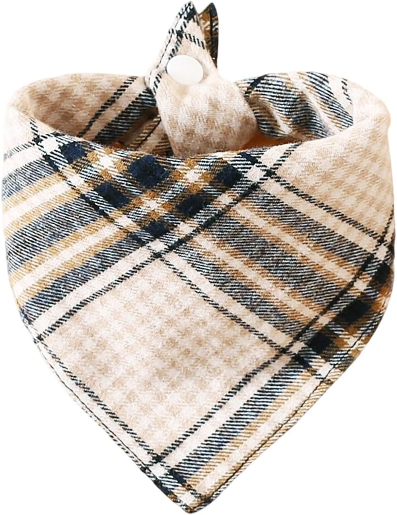 Adjustable Dog Bandana, Beige & Navy Plaid