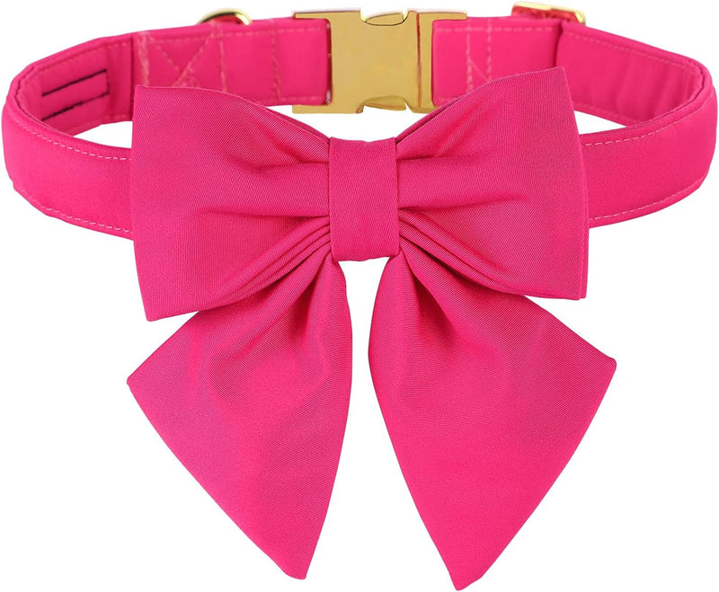 Hot Pink Dog Collar with Cute Bow Tie for Small Girl Boy Dogs