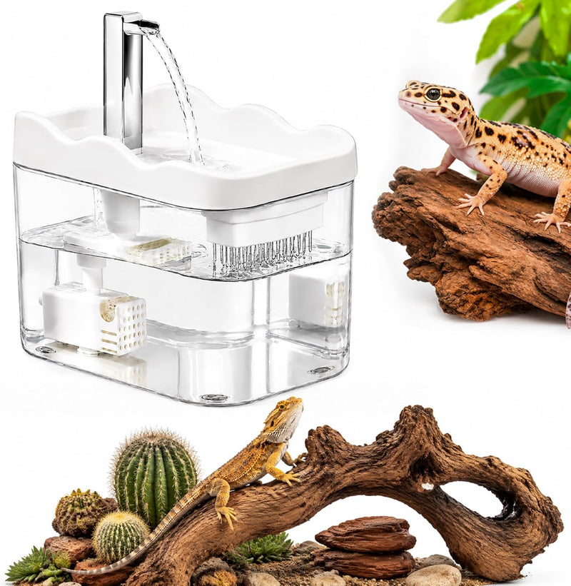 Reptile Water Dispenser,1500ML Large Capacity Circulation Water Dish Bowl for Reptile Terrarium,Bearded Dragon Tank Acce