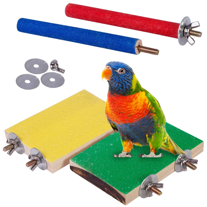 CHIOSHIO 4 PCS Bird Perch Stand Toy, Wood Parrot Perch Stand Platform Paw Grinding Stick, Cage Accessories Exercise Toys Budgies Parakeet Cockatiel Conure Hamster Gerbil Rat Mouse