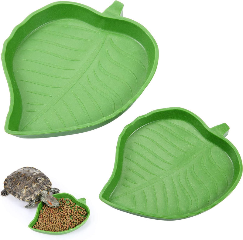 Boao 2 Pieces Leaf Reptile Food Water Bowl Plate Feeding Dish for Tortoise