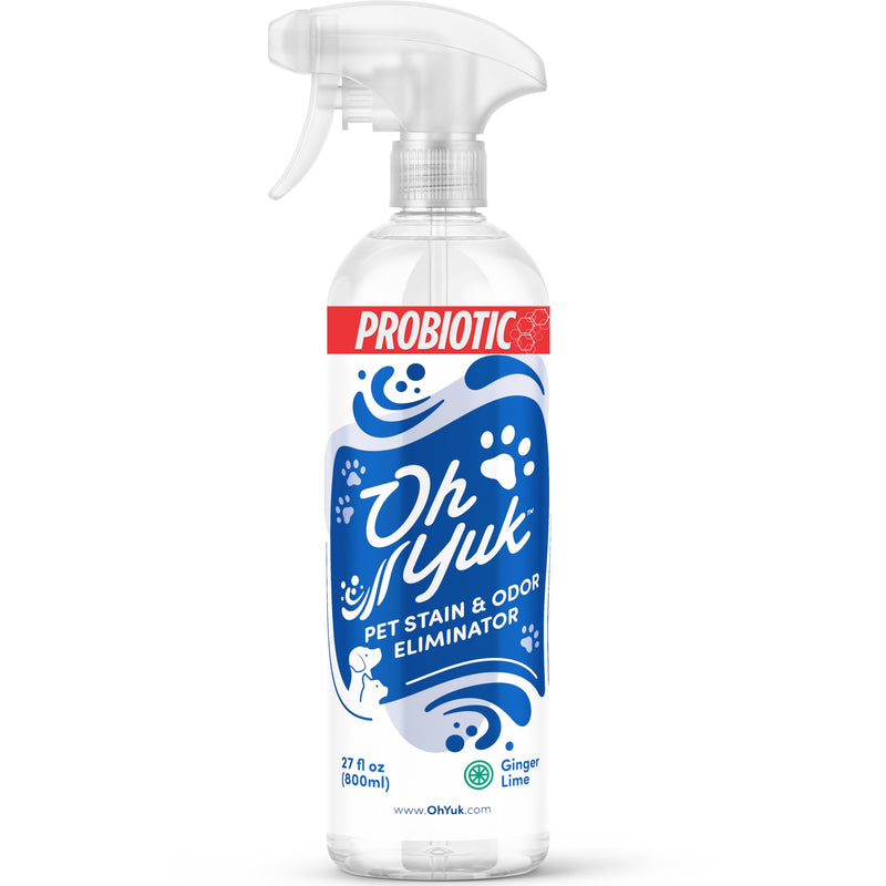 Oh Yuk Probiotics Pet Odor Eliminator and Stain Remover Spray – Dog & Cat Urine and Poop Odor Eliminator for Home, Pet Pee Smell Remover & Deodorizer – 27 fl oz (Fresh Ginger Lime)