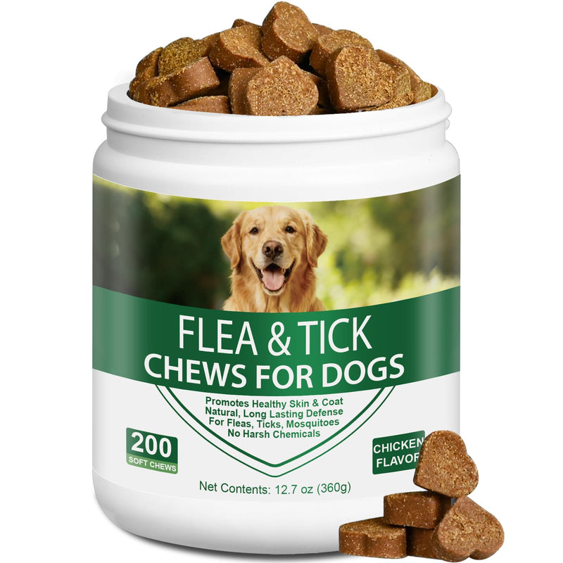 Flea and Tick Chewable for Dogs 200ct - Dog Flea and Tick Supports, Natural Yeast Omega 3 for Skin Coat & Itching Relief, Immune Support, Oral Supplement for All Breeds & Ages