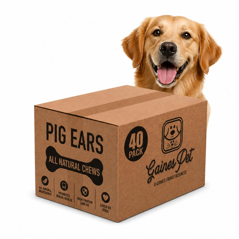 Gaines Pet Pig Ears for Dogs - 40 Pack, Thick Cut, All-Natural Whole Ears - No Additives Or Hormones, Safe Rawhide Alternative, Dental Health, Easy to Digest, Great for Small to Large Dogs