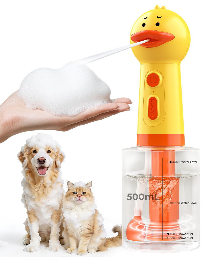 NRYDEPET Electric Dog Shampoo Dispenser with Auto Mixing, 500ml Dog Shampoo Foamer & Soap Sprayer, Rechargeable Pet Shampoo Dispenser for Dogs & Cats, Waterproof Dog Bath Foam Machine
