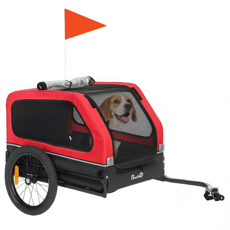 PawHut Dog Bike Trailer with Flip-Down Ramp Tailgate, Dog Cart Bicycle Carrier for Small and Medium Pets, Universal Bicycle Coupler, Reflectors, Flag, Internal Leash, Support Up to 44 lbs