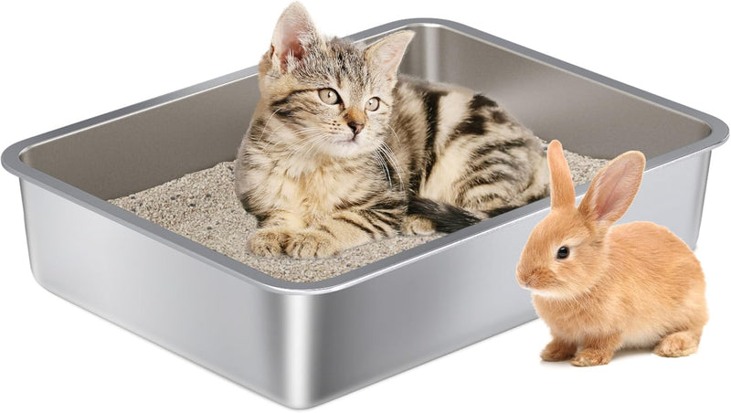 Stainless Steel Litter Box Kitten,Metal Cat Litter Box Low Entry,4