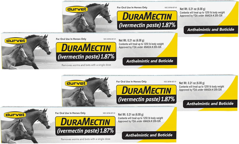 DuraMectin Ivermectin Paste 1.87% Horse Dewormer - 6.08g Oral Syringe Tube, Pack of 4