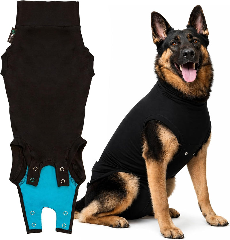 Suitical Recovery Suit for Dogs - XL Black - Dog Surgery Recovery Suit with Clip-Up System, Breathable Fabric for Spay,